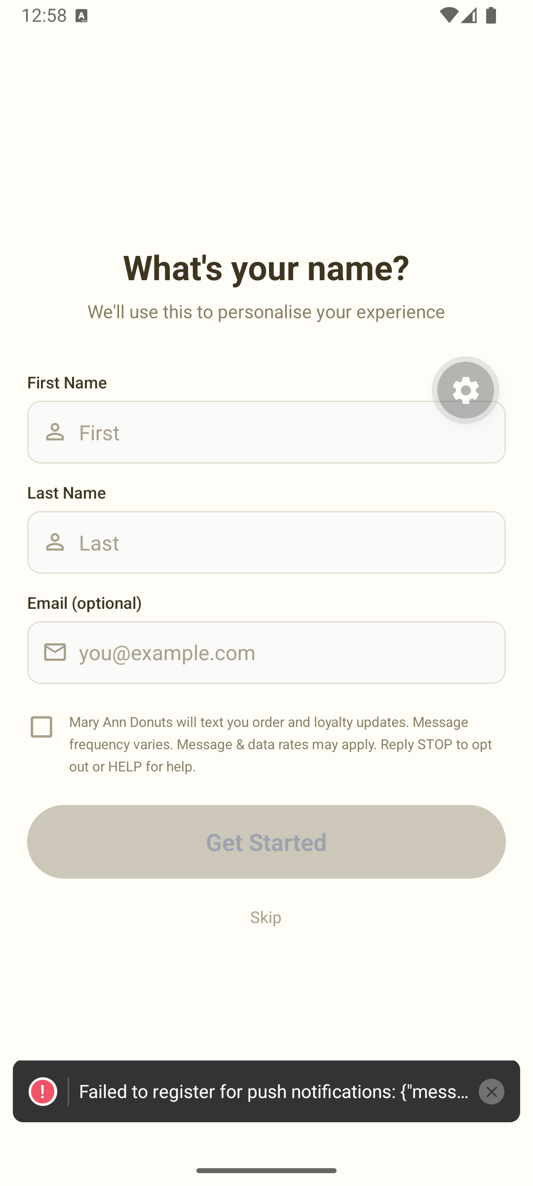 SMS consent checkbox shown during account sign-up in the Ivinus mobile app